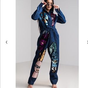 Blue Denim Sequins Jumpsuit